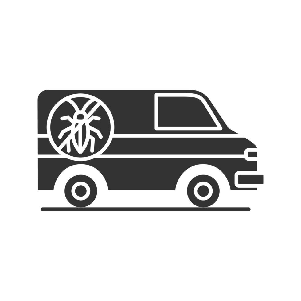 Exterminator mini bus car glyph icon. Pest control service. Silhouette symbol. Negative space. Vector isolated illustration