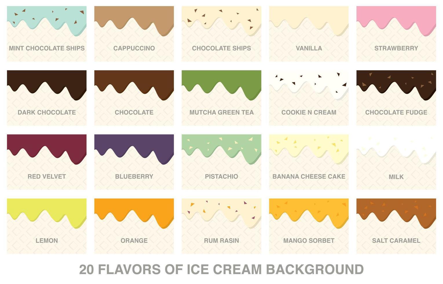 conjunto de sabores de helado y fondo de plantilla de cono. vector