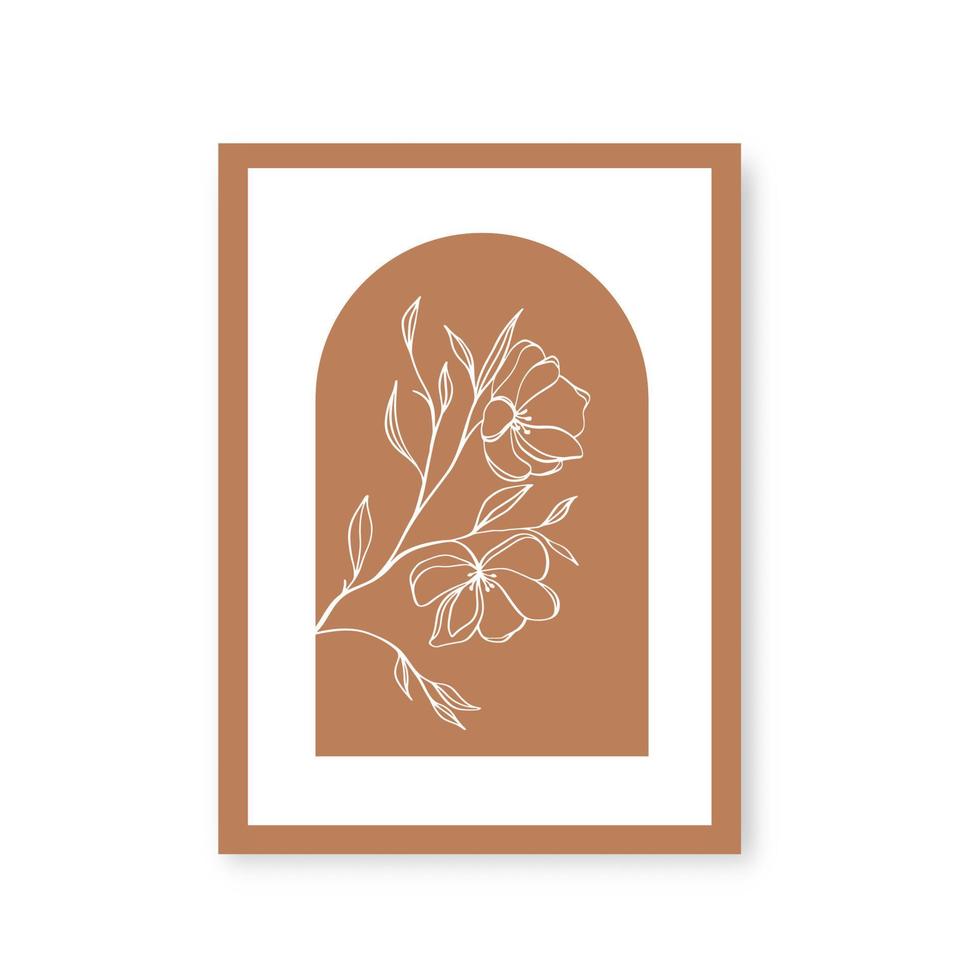 Modern arch wall art consider the branch with flowers. vector