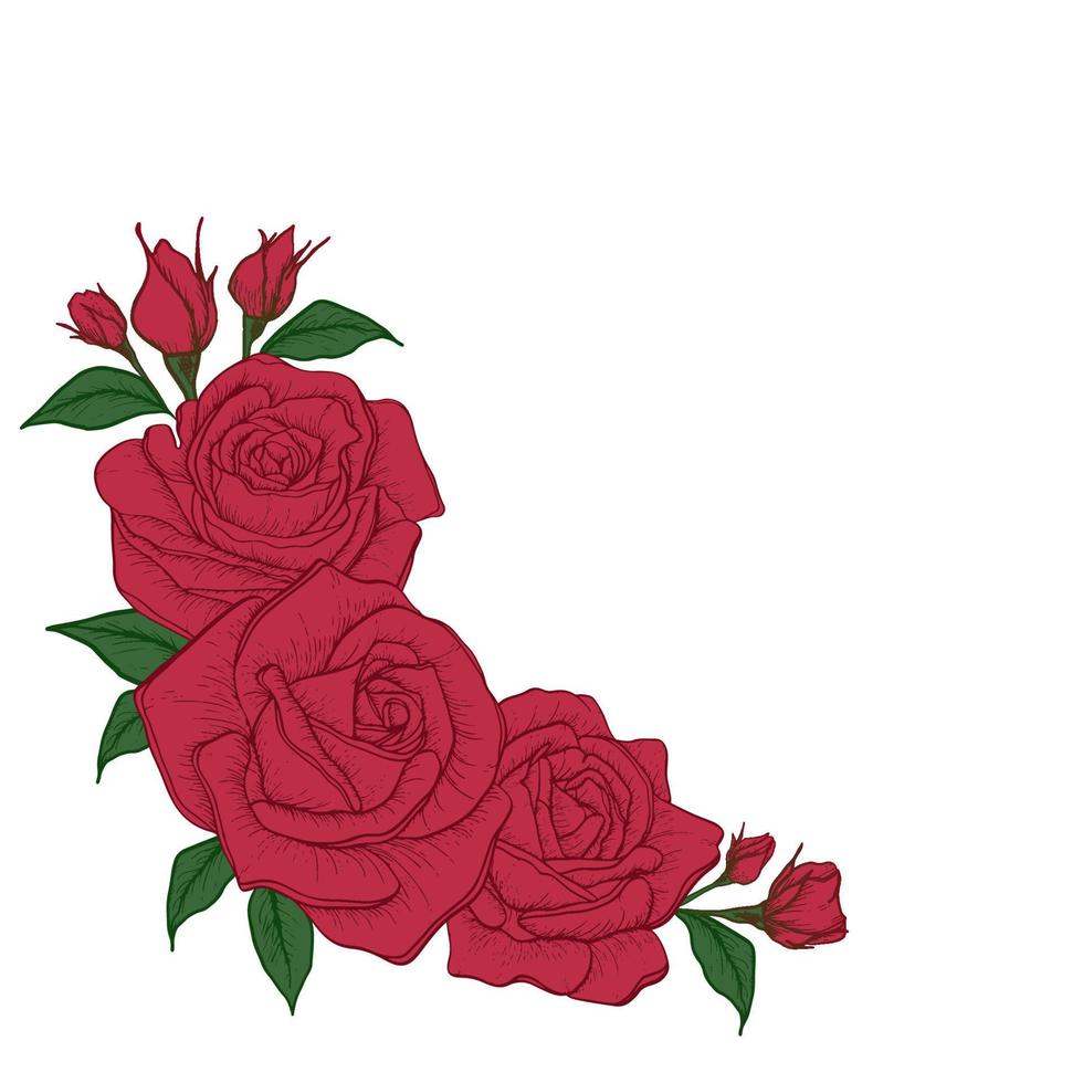 ramo rojo rosa y hojas. rosa para invitación de boda, tarjeta de felicitación, paquete, camiseta, etiqueta, cumpleaños, día de san valentín, día de la madre, vacaciones y otros. vector