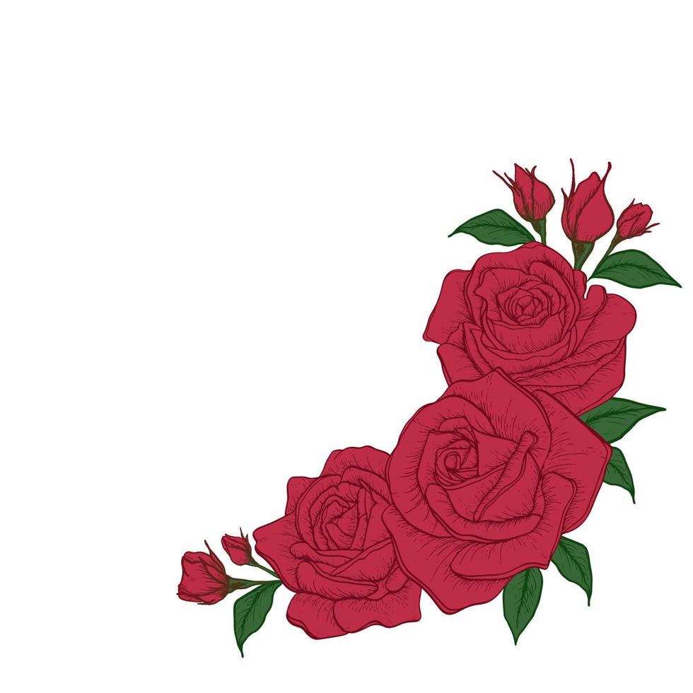 ramo rojo rosa y hojas. rosa para invitación de boda, tarjeta de saludo, paquete, camiseta, etiqueta, cumpleaños, día de san valentín, día de la madre, vacaciones y otros. vector