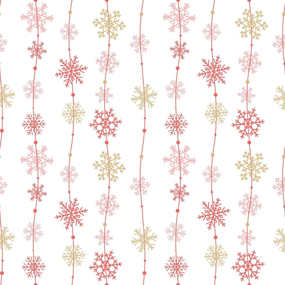 Snowflakes seamless pattern, christmas background with cute hanging showflakes, vector illustration