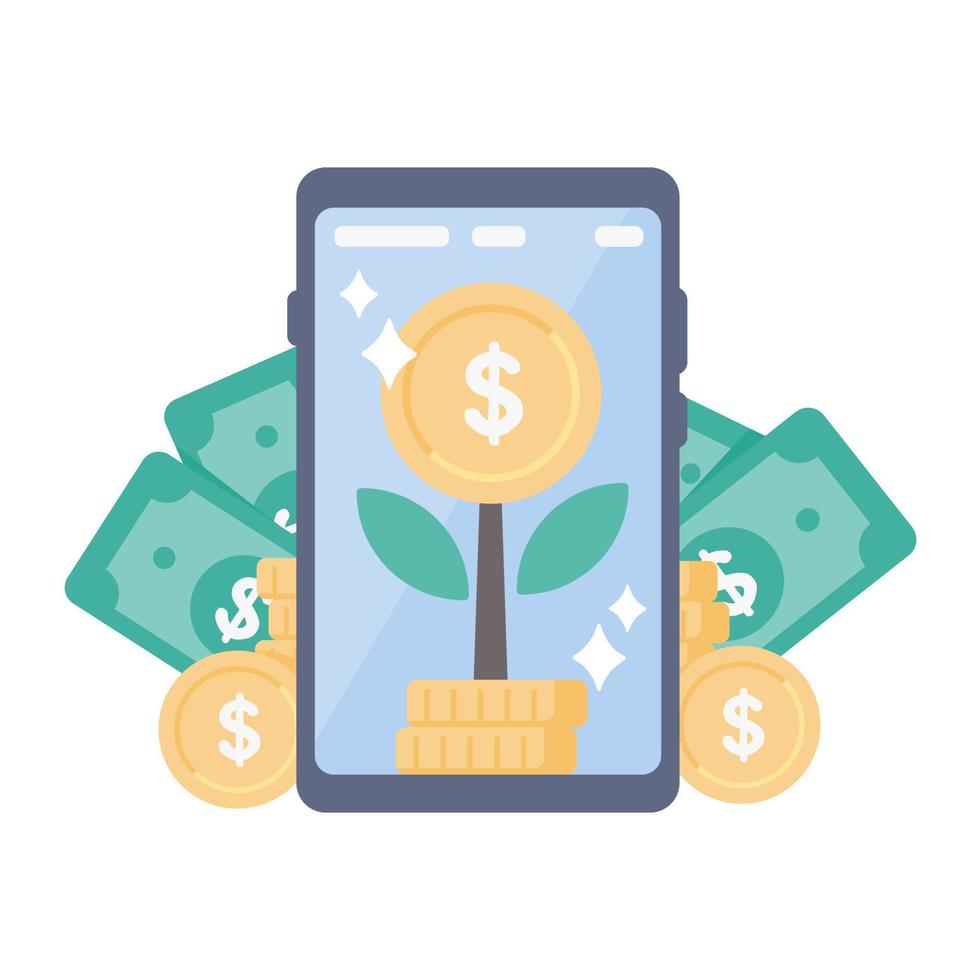 The money is on the mobile phone. online billing concept vector