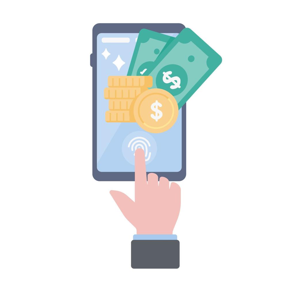 The money is on the mobile phone. online billing concept vector