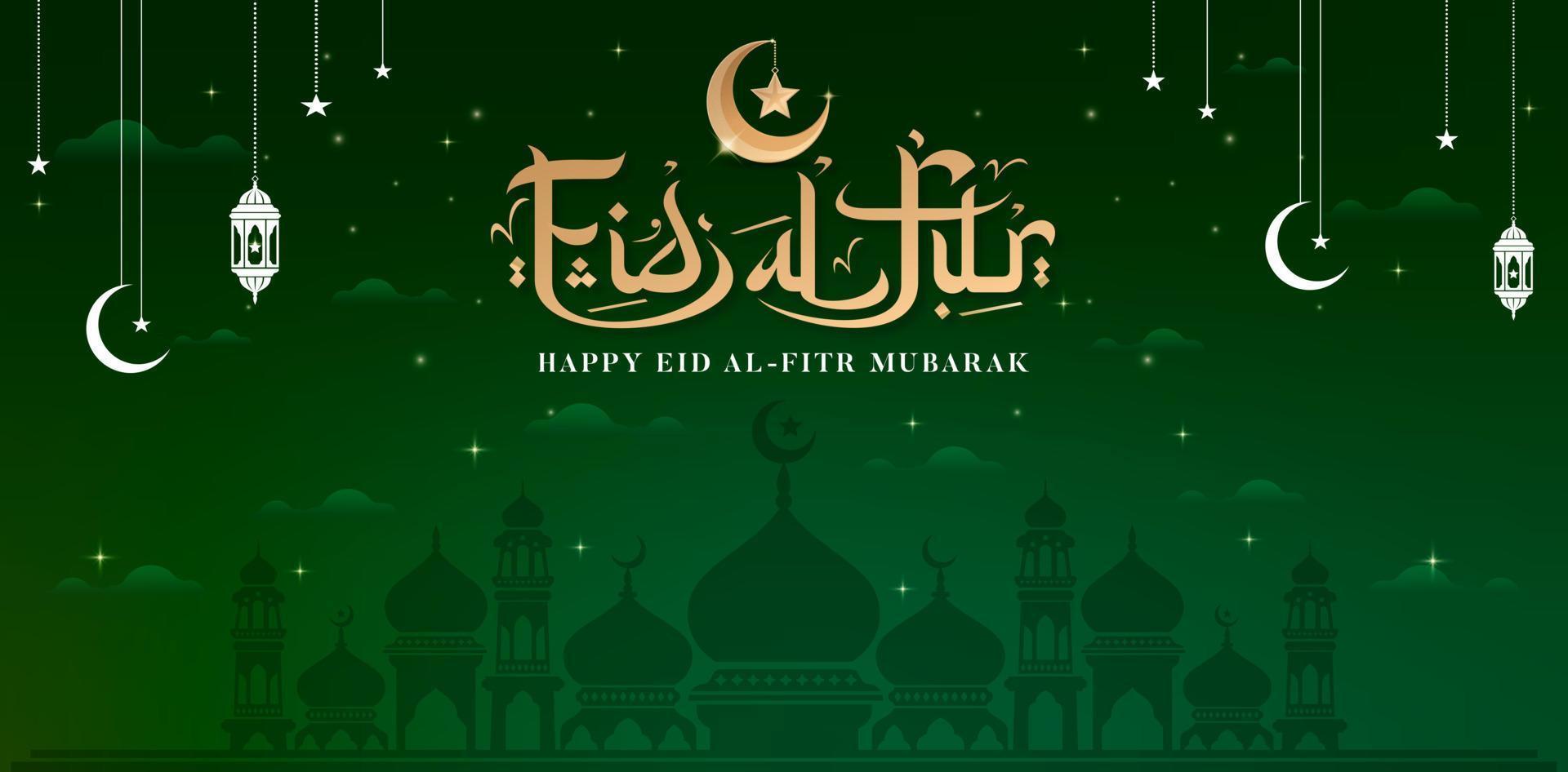 diseño de tipografía feliz eid al fitr estilo árabe, aplicable para página de inicio, campaña publicitaria, publicidad, movimiento de video, medios de animación, publicaciones en redes sociales, feeds de instragram, twibbon vector