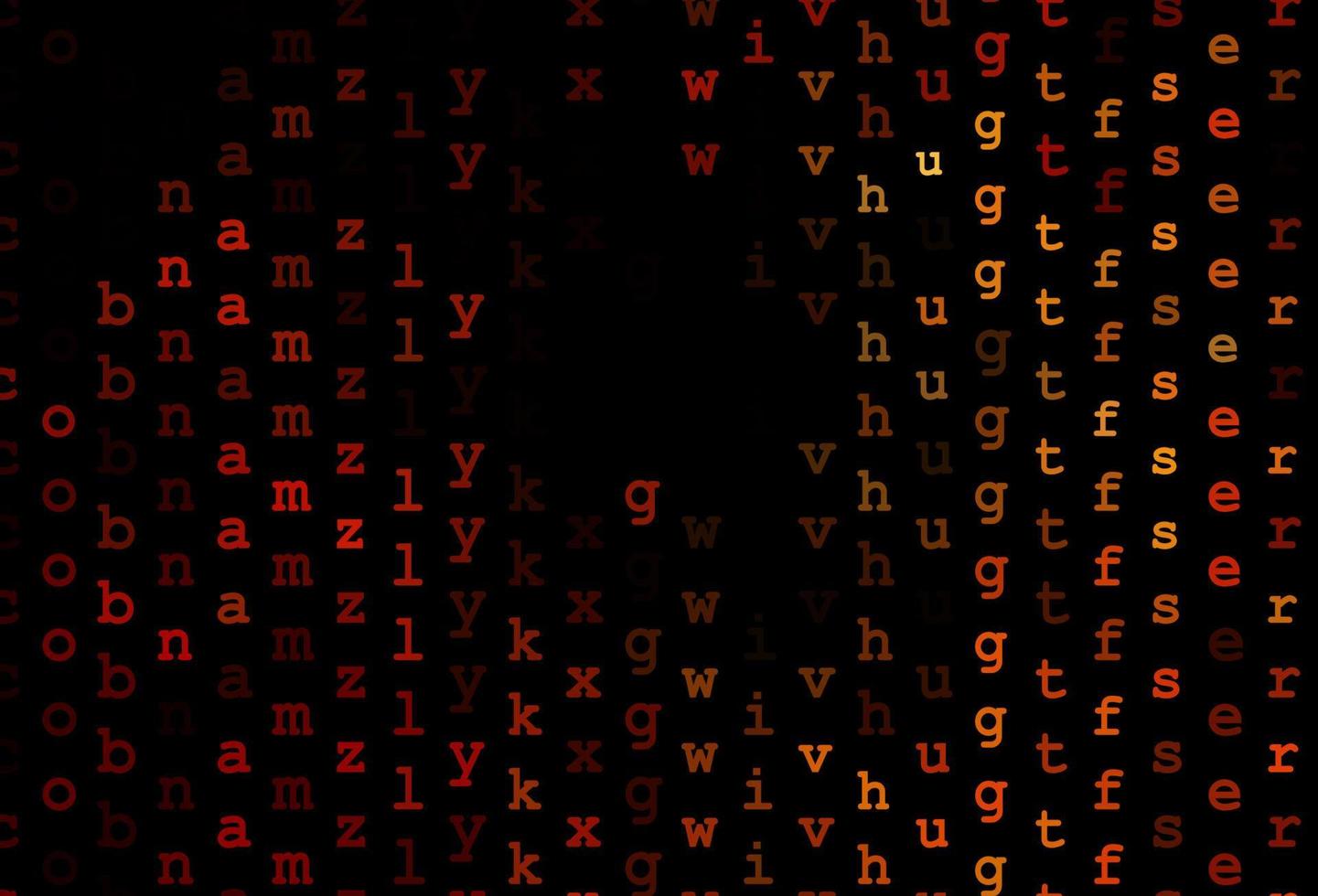 Dark orange vector background with signs of alphabet.