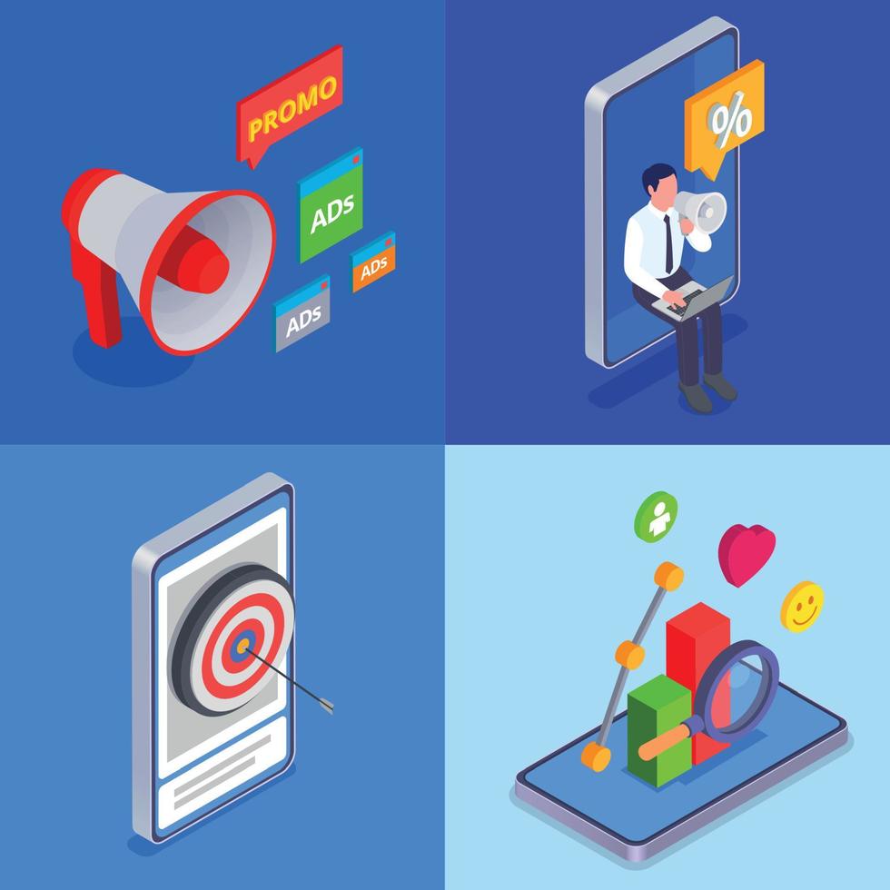 Four Marketing Technologies Isometric Icon Set vector