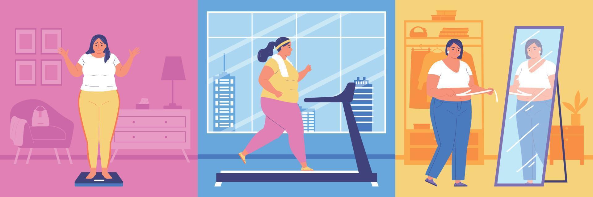 Obese People Flat Compositions vector