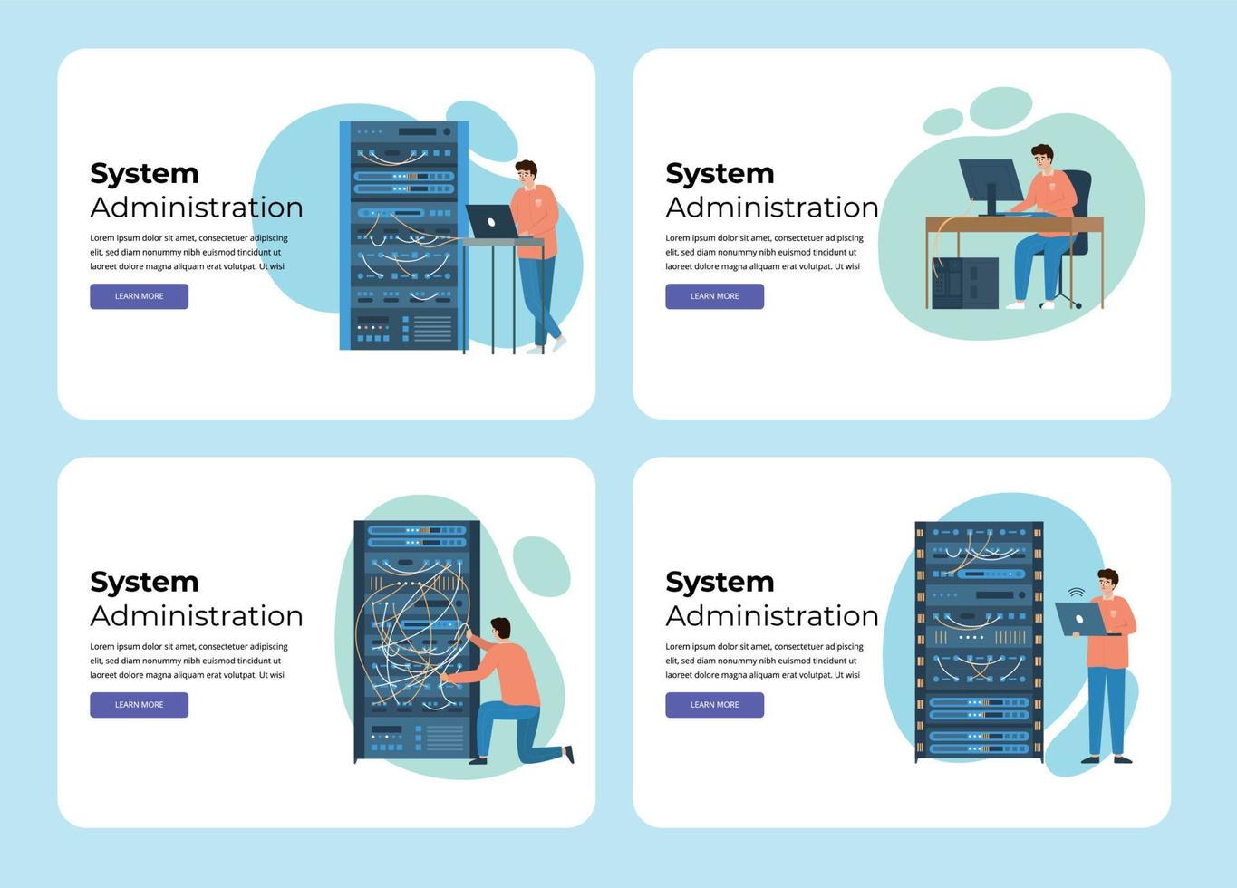 System Administration Website Cards vector