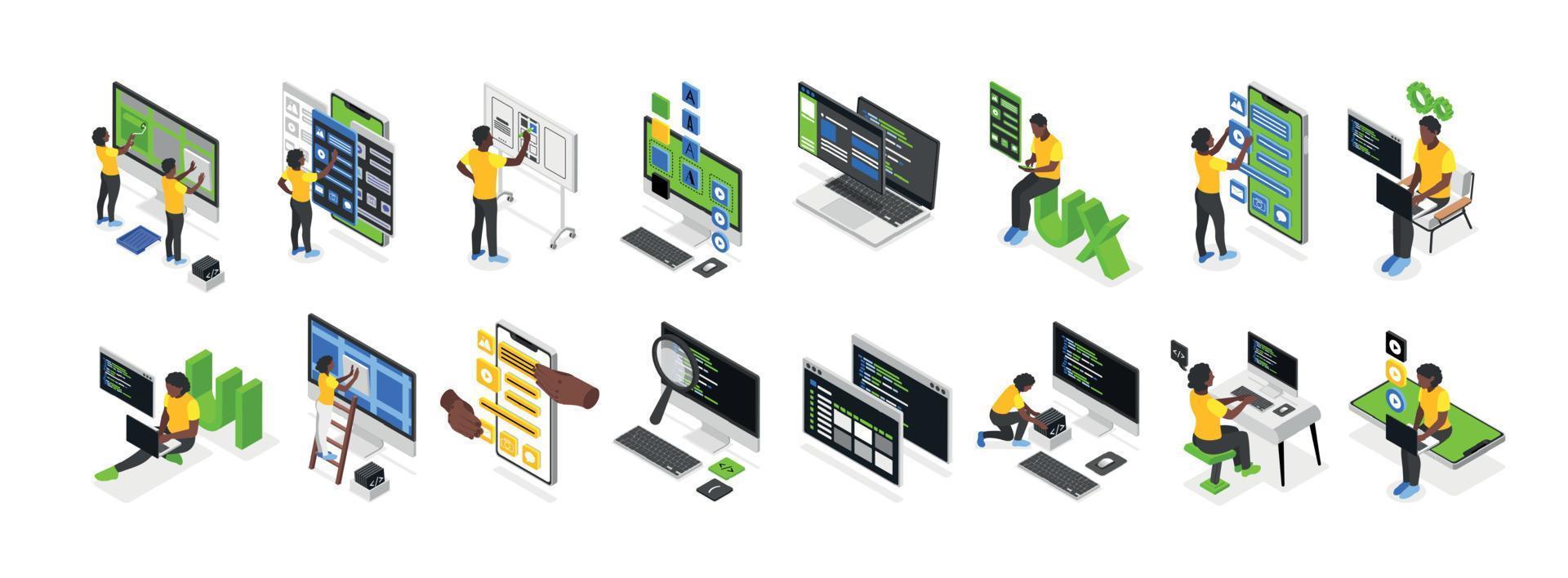 conjunto isométrico de desarrollo ui y ux vector