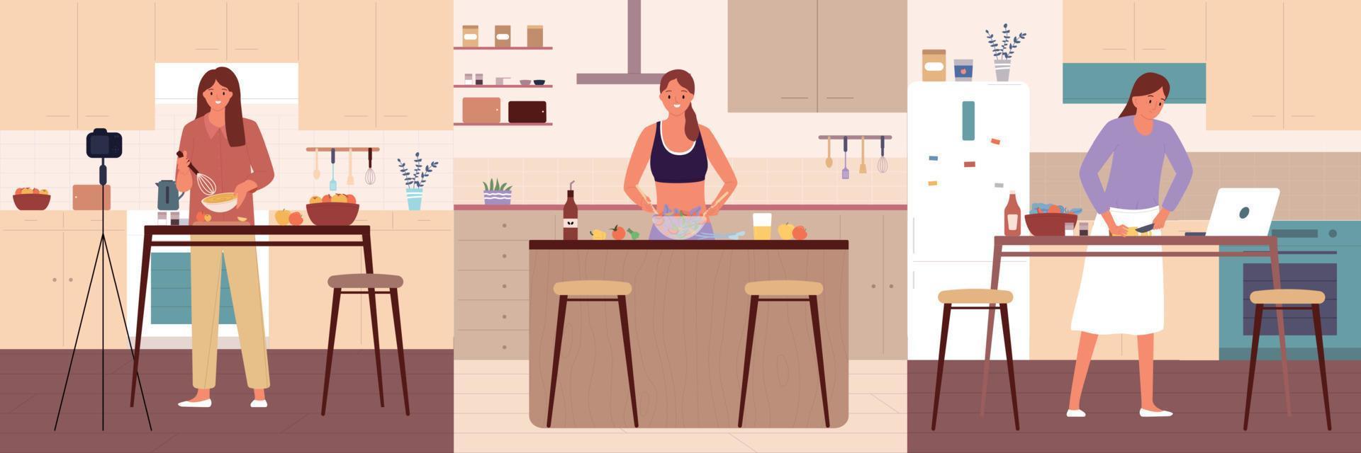 Cooking People Flat Compositions vector