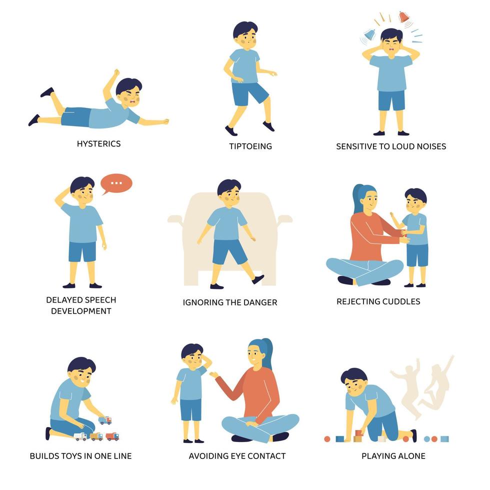 Autism Signs Flat Set vector