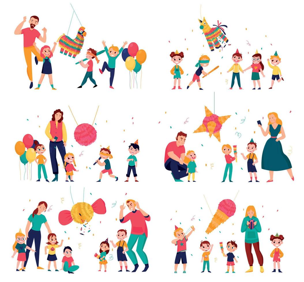 Mexican Birthday Compositions Set vector