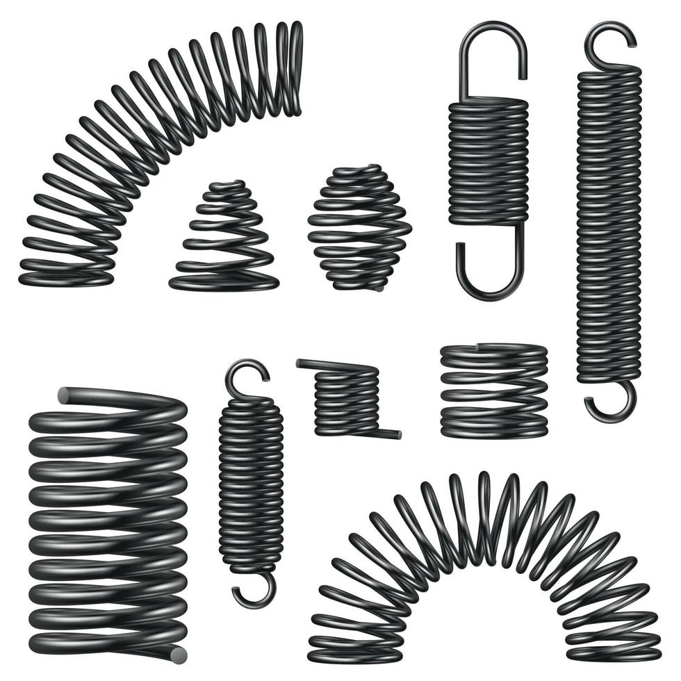 Black Metal Spring Realistic Set vector