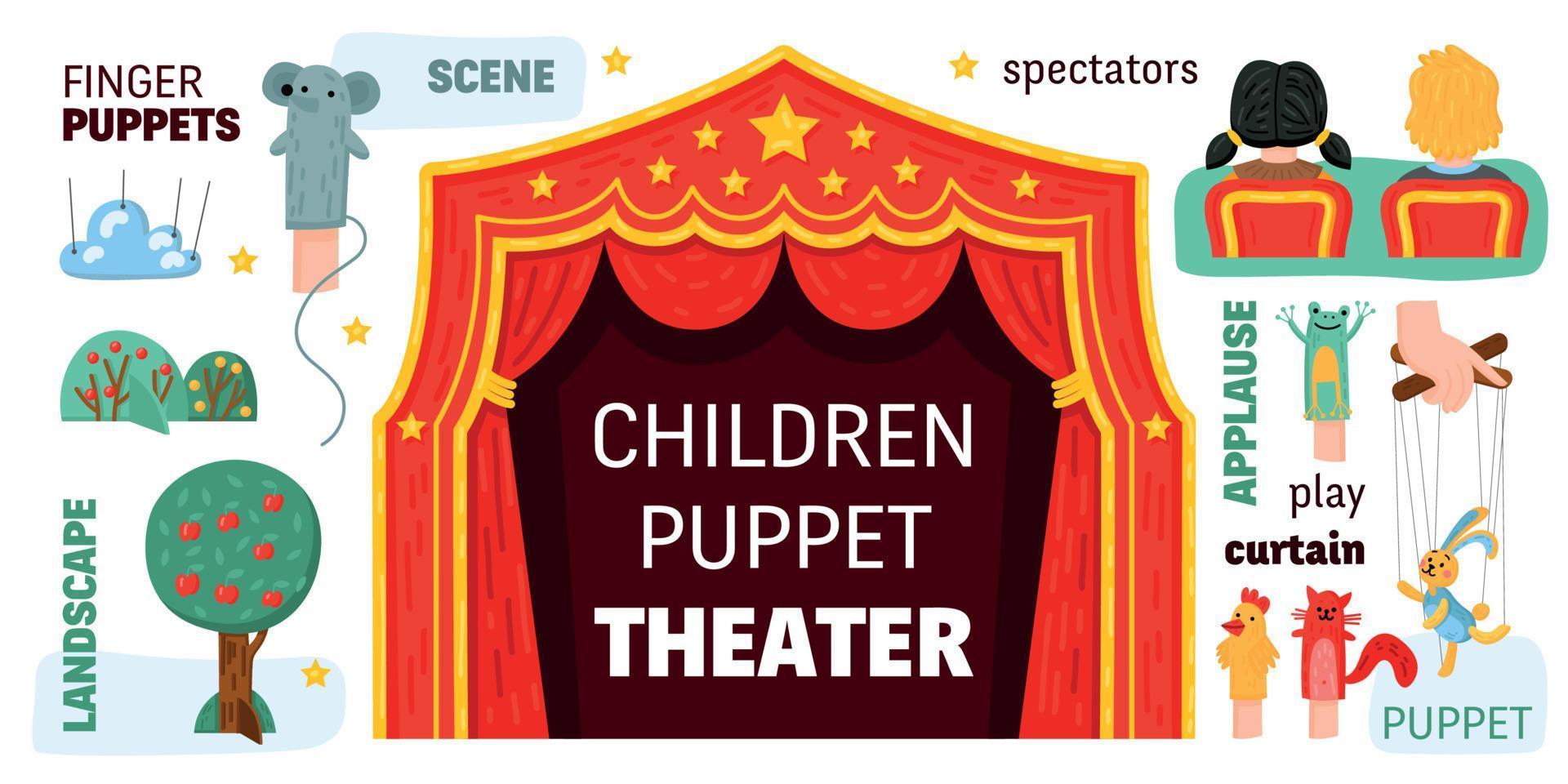 infografías de teatro de marionetas para niños vector