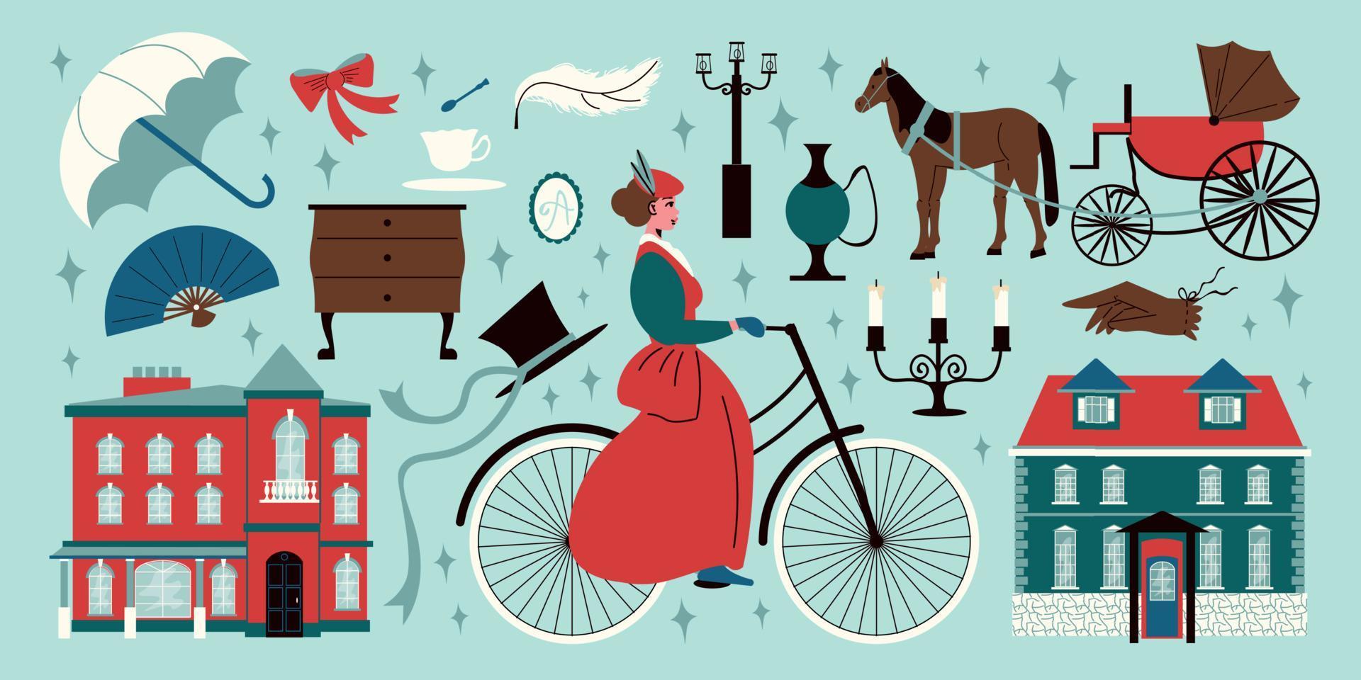 Victorian Era Flat Set vector