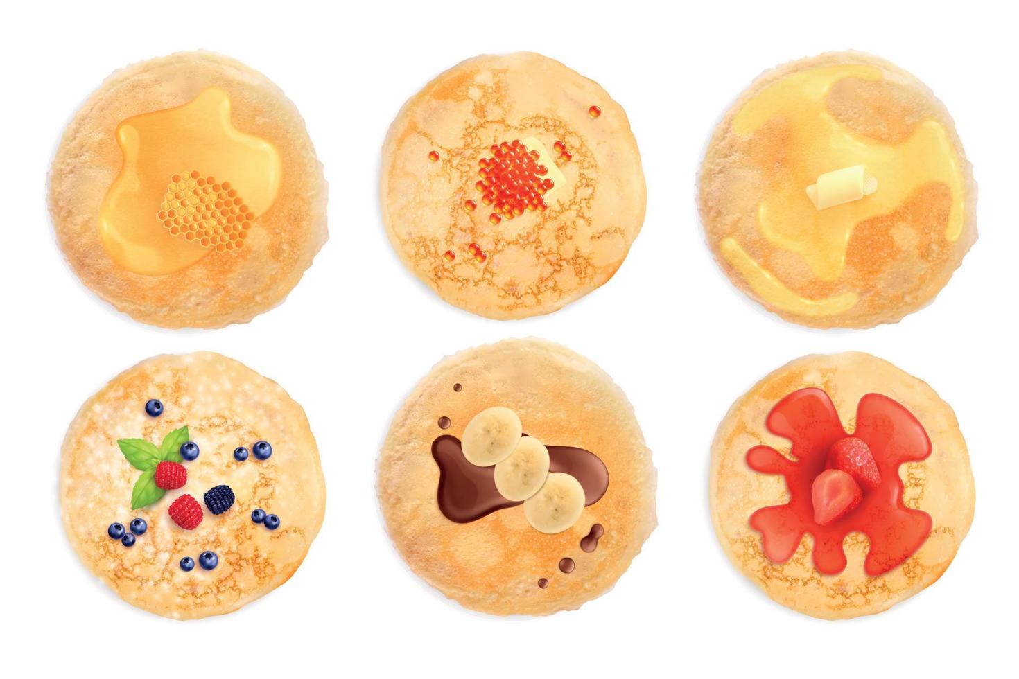 Maslenitsa Pancakes With Toppings Realistic Set vector