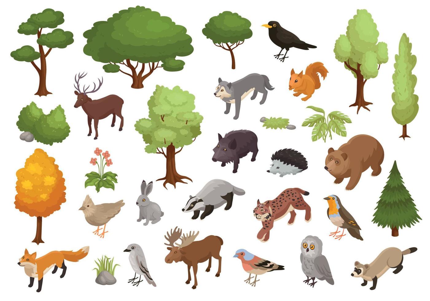 conjunto de iconos de animales del bosque vector