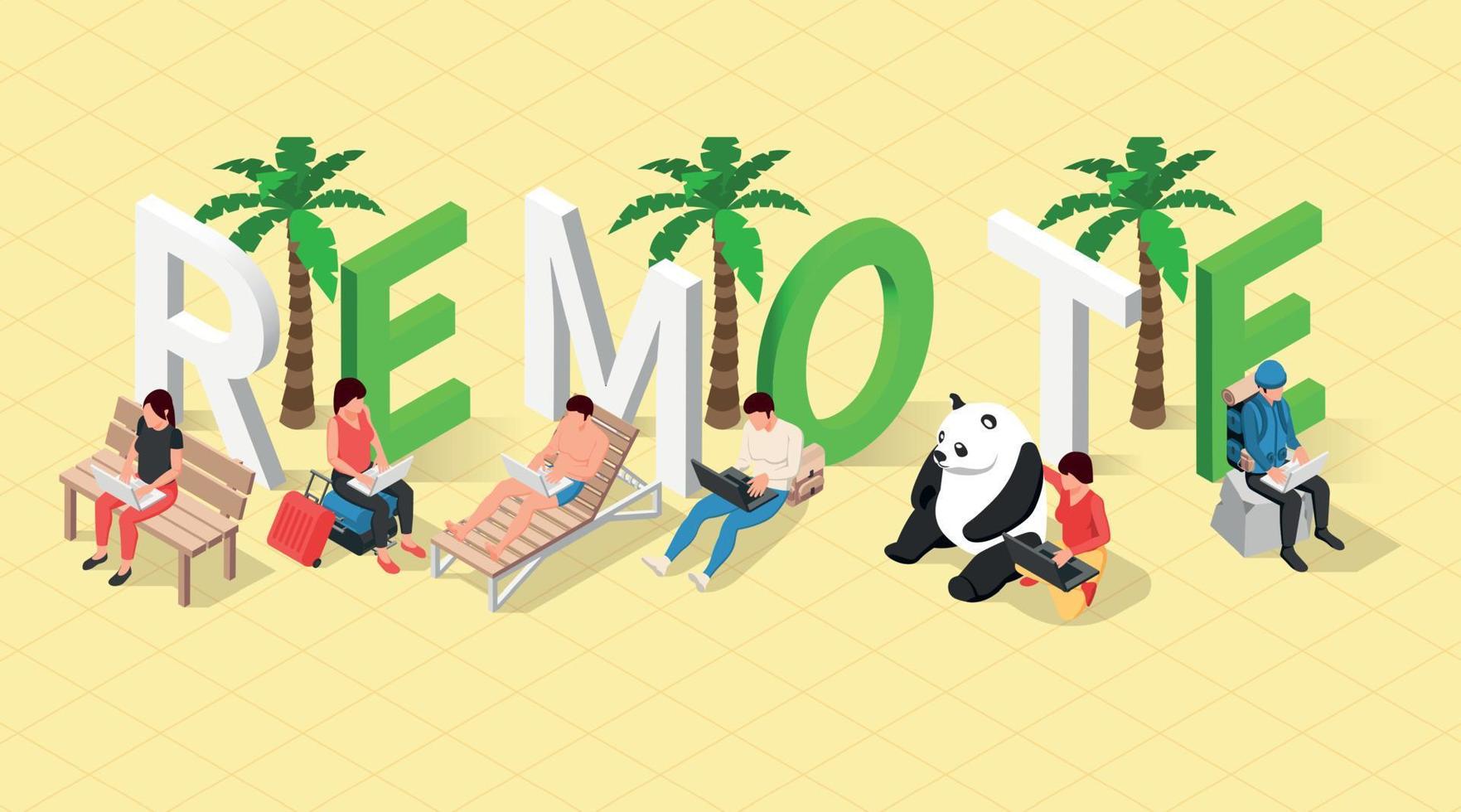 Remote Work Isometric Composition vector