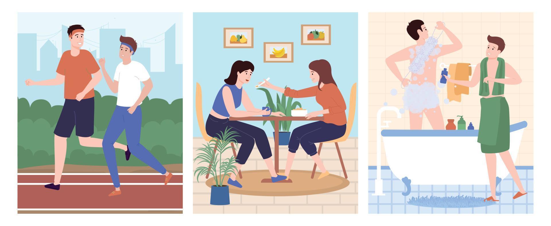 Couple Routine Cards Set vector