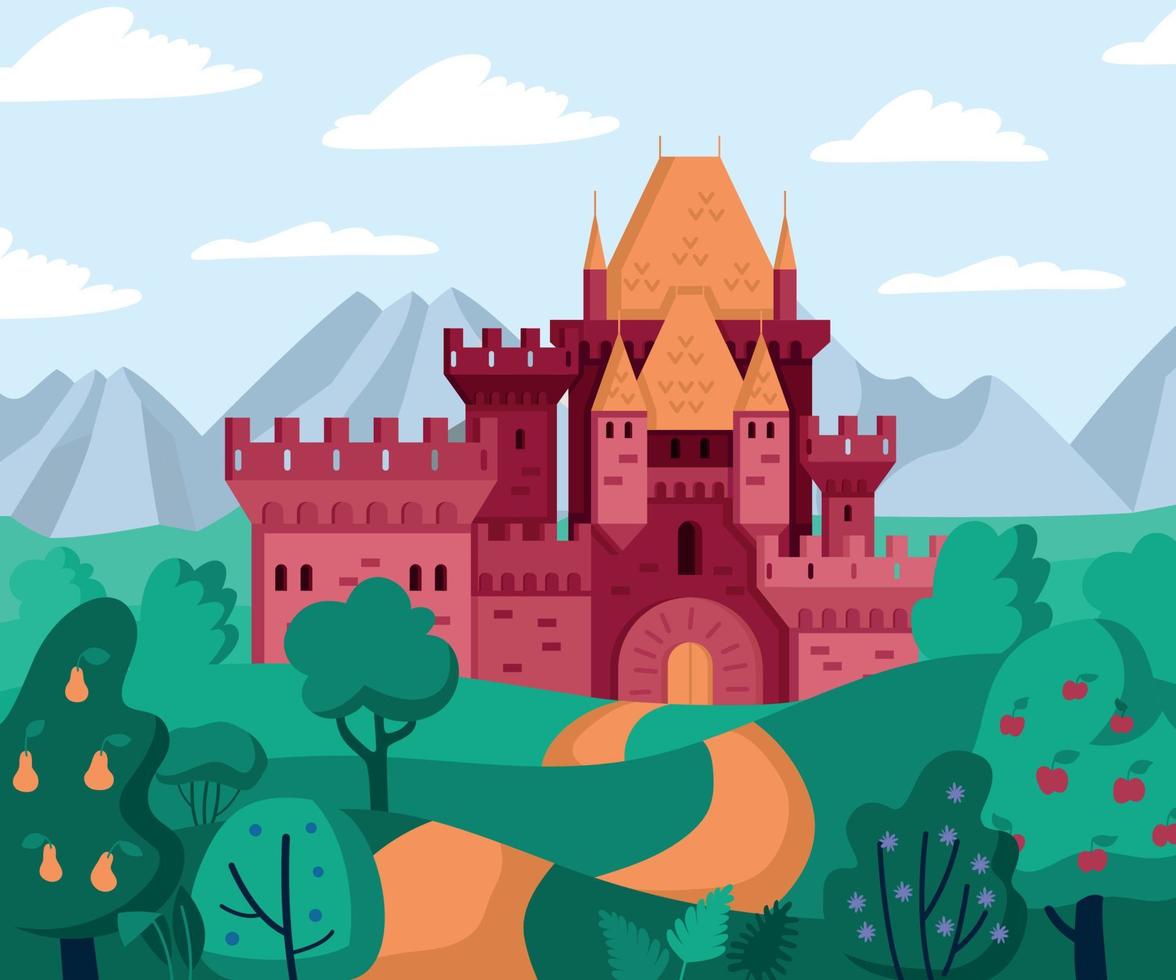 composición del paisaje del castillo rojo vector