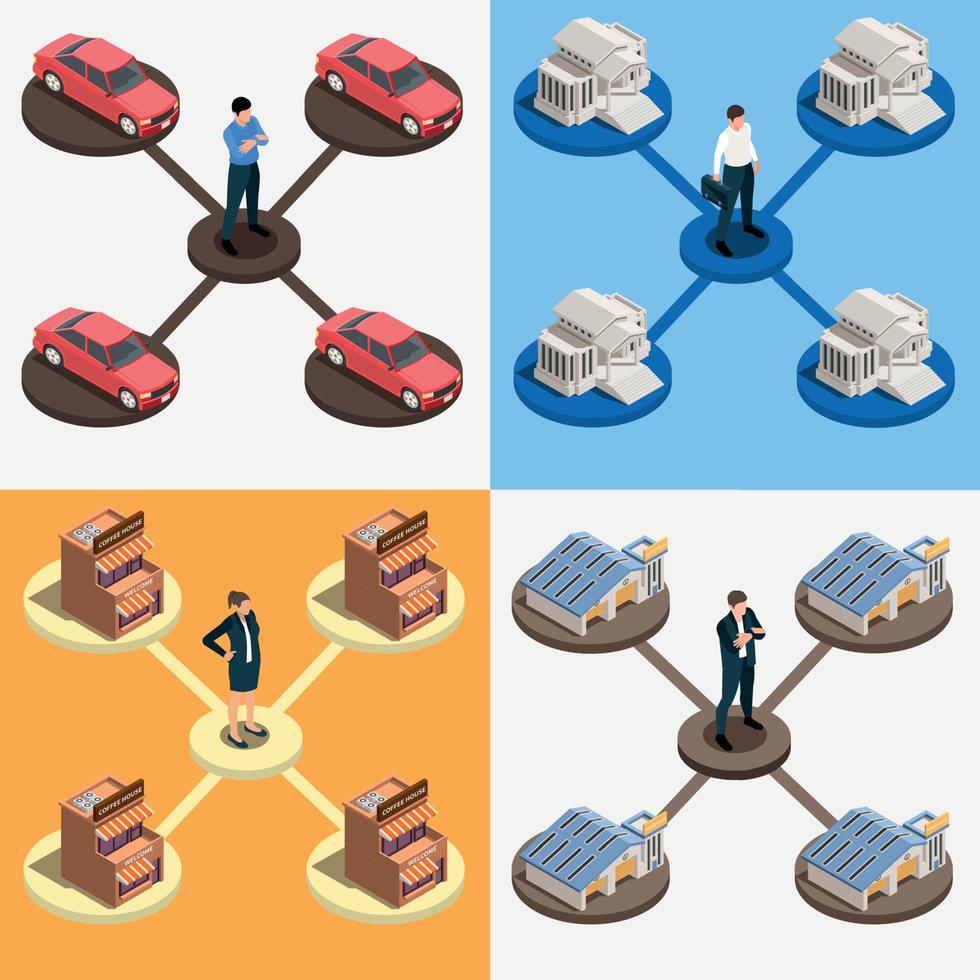 conjunto de iconos isométricos de franquicia vector