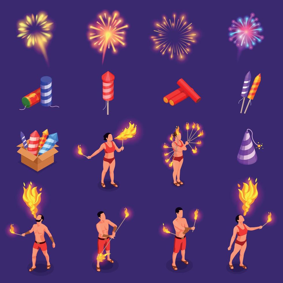 conjunto de iconos de fuegos artificiales vector