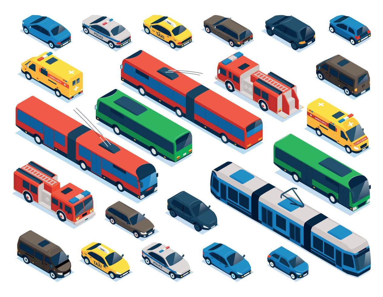colección isométrica de transporte público vector