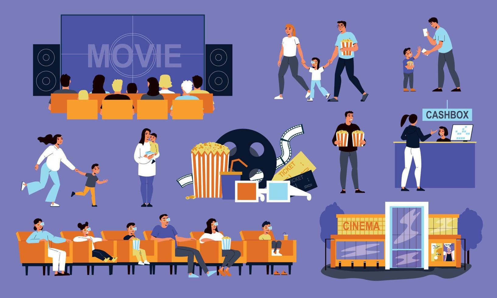 Cinema Movie Color Set vector