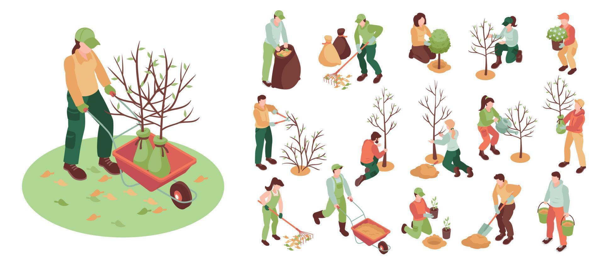 Isometric Spring Gardening Icon Set vector