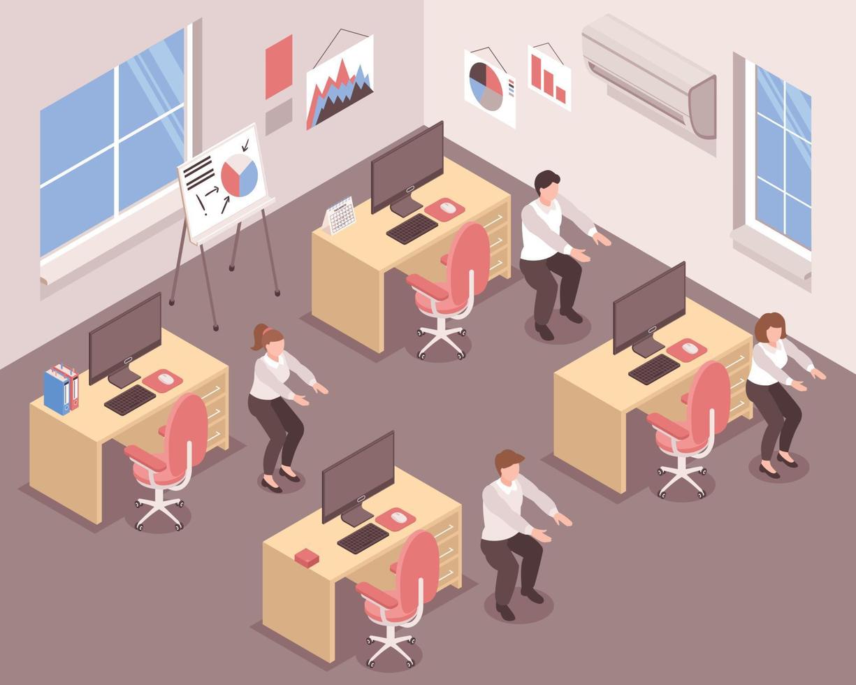 Isometric Workplace Workout Composition vector