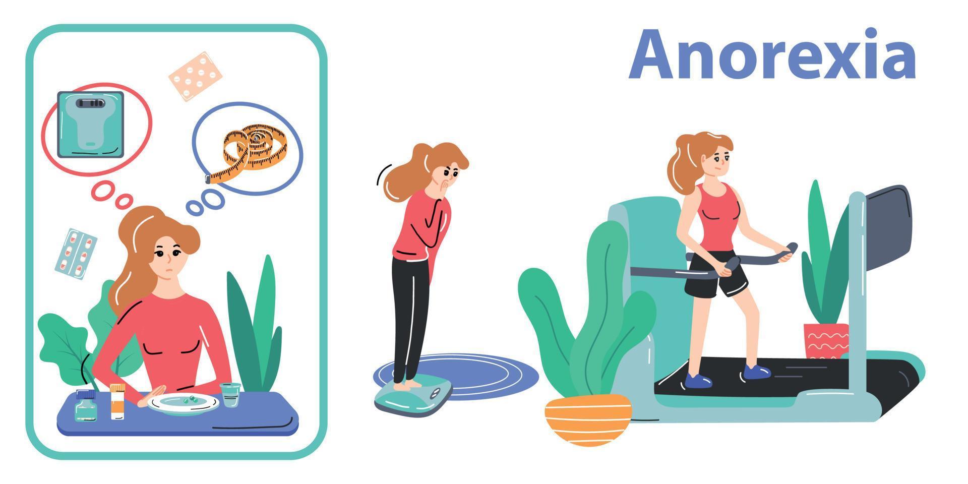 infografías planas de trastorno de anorexia vector