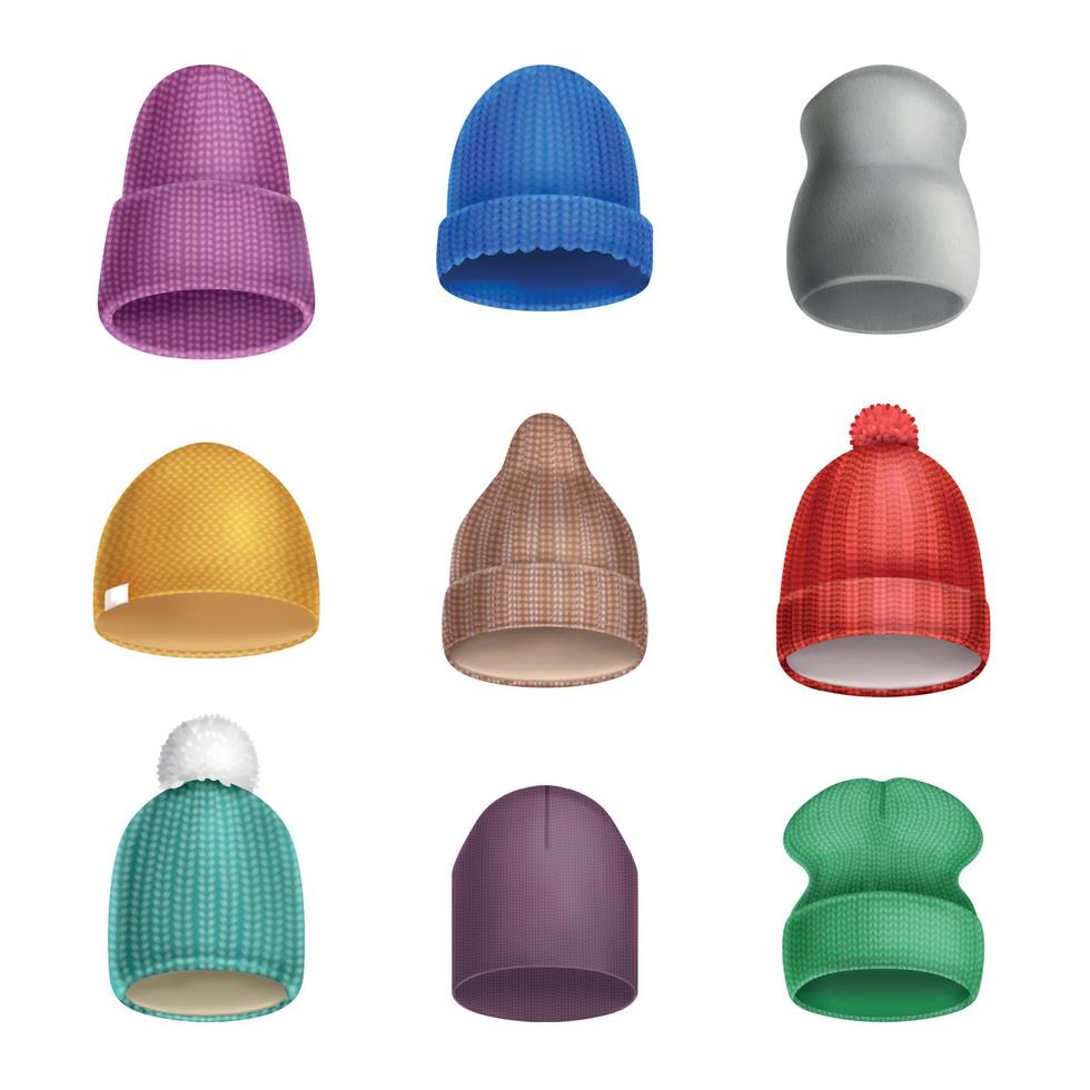 Relaistic Beanie Hat Icon Set vector