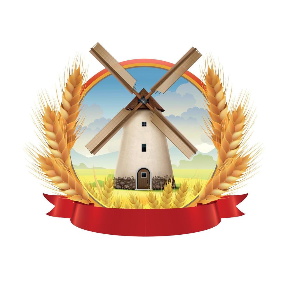 Mill Emblem Realistic Icon vector