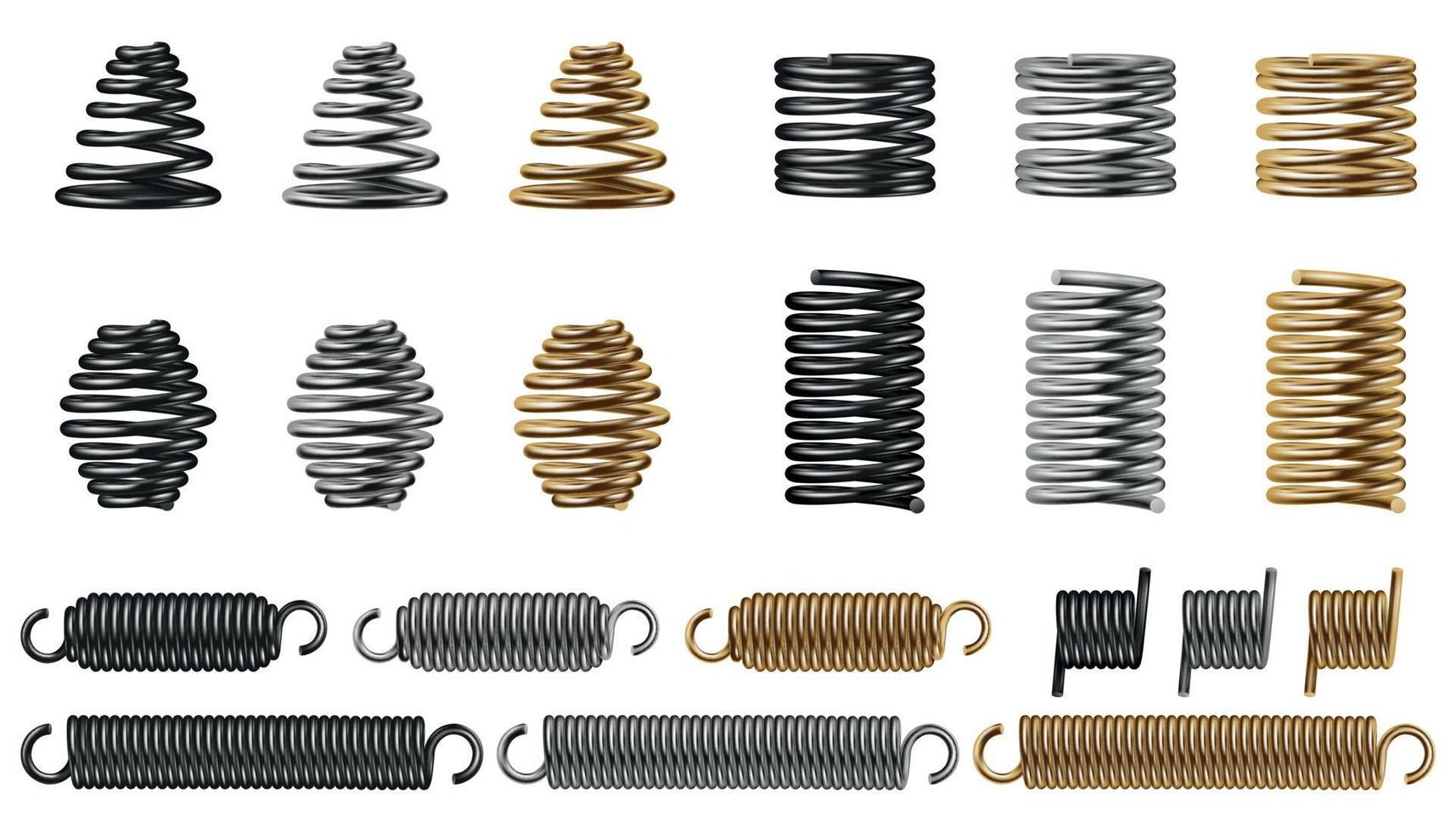 Metal Spring Realistic Icons Set vector