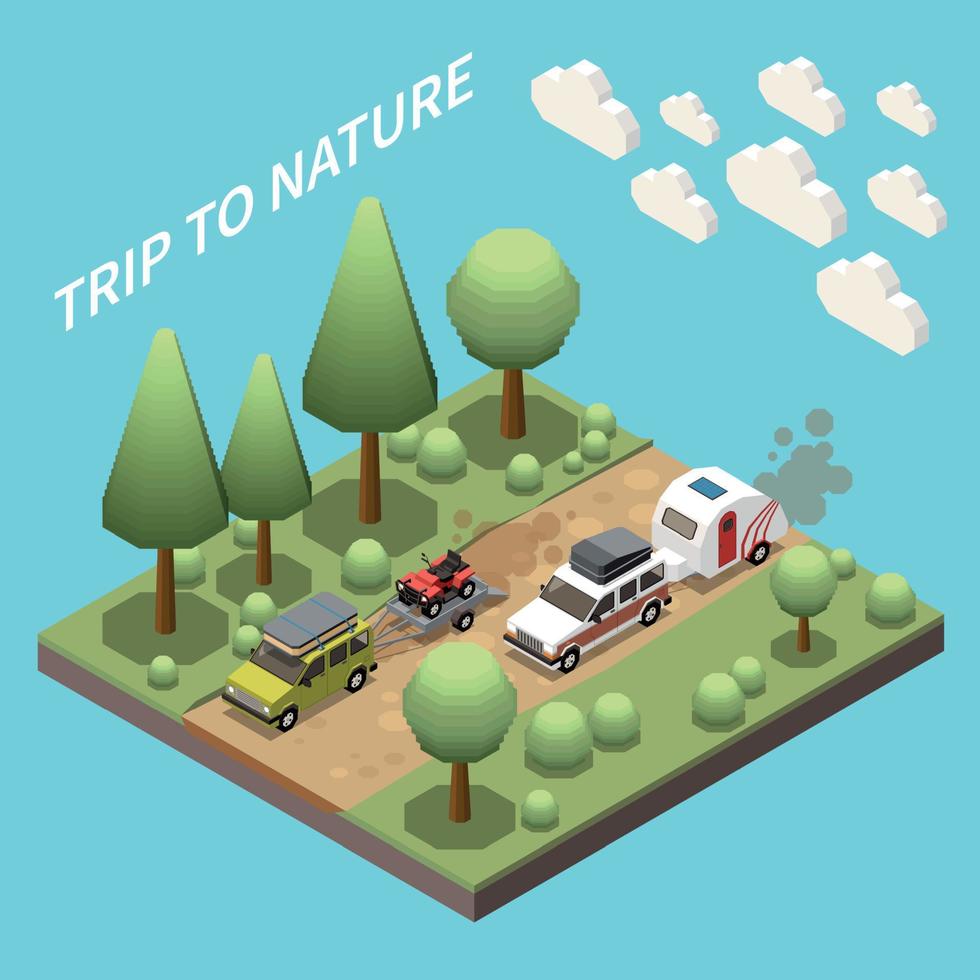 Camping Van Isometric Concept vector