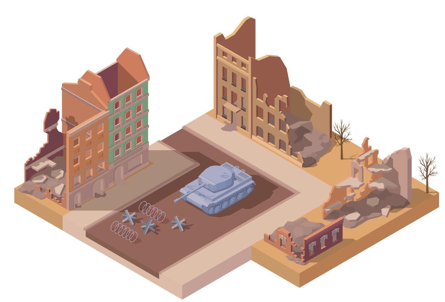 Ruined Destroyed Buildings Isometric vector