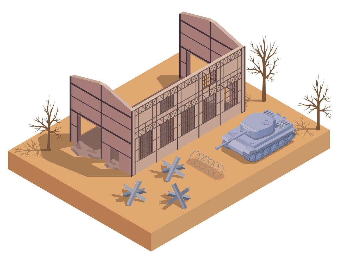 Ruined Destroyed Building Isometric vector