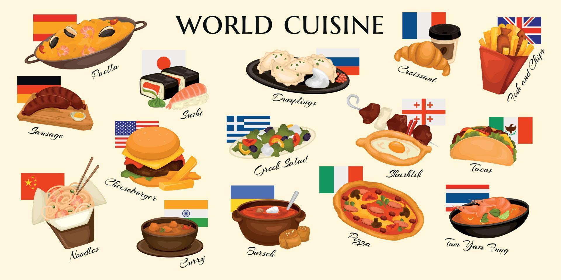 World Cuisine Dishes Set 7681613 Vector Art at Vecteezy