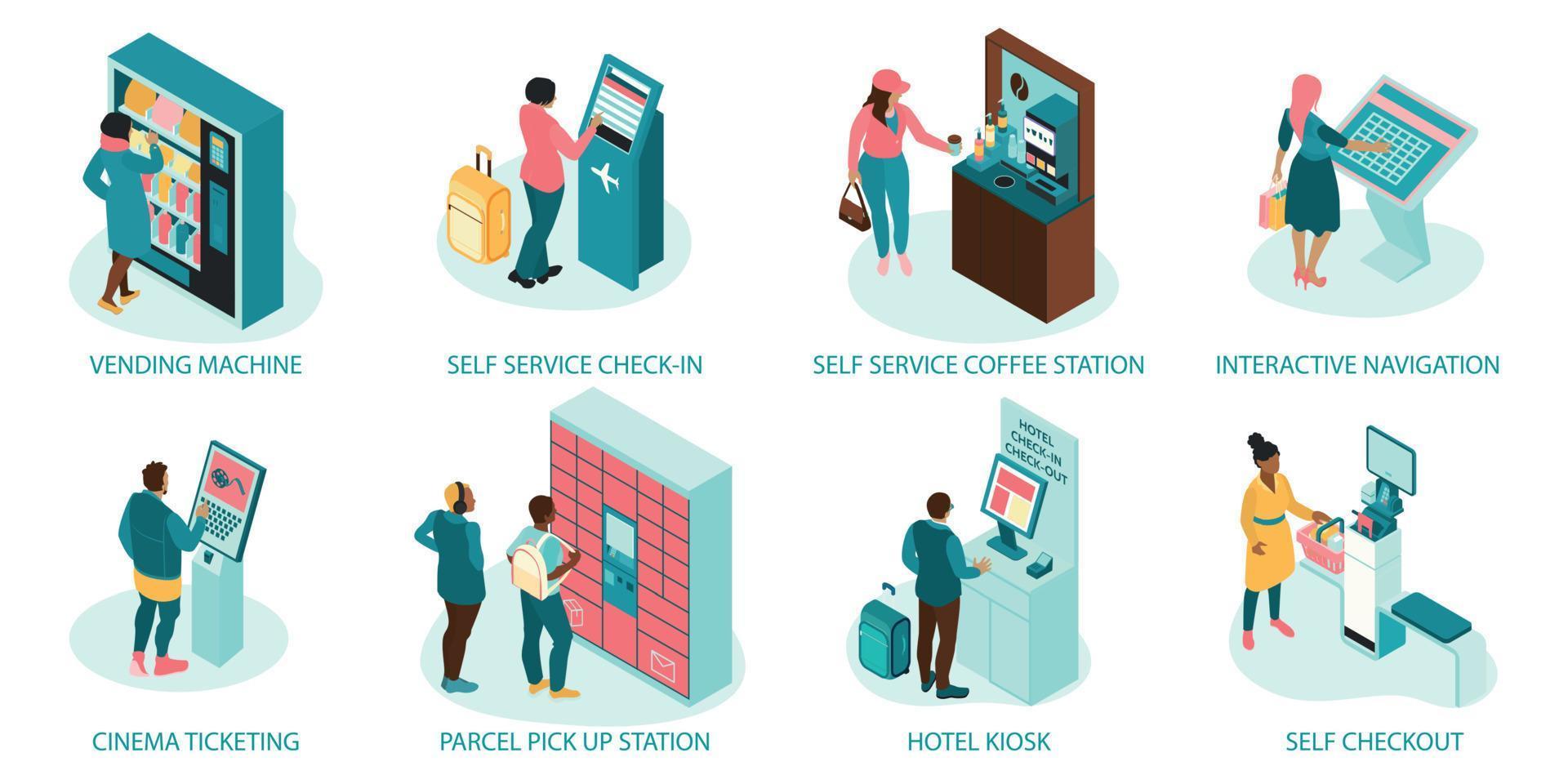 Isometric Self Service Composition Set vector