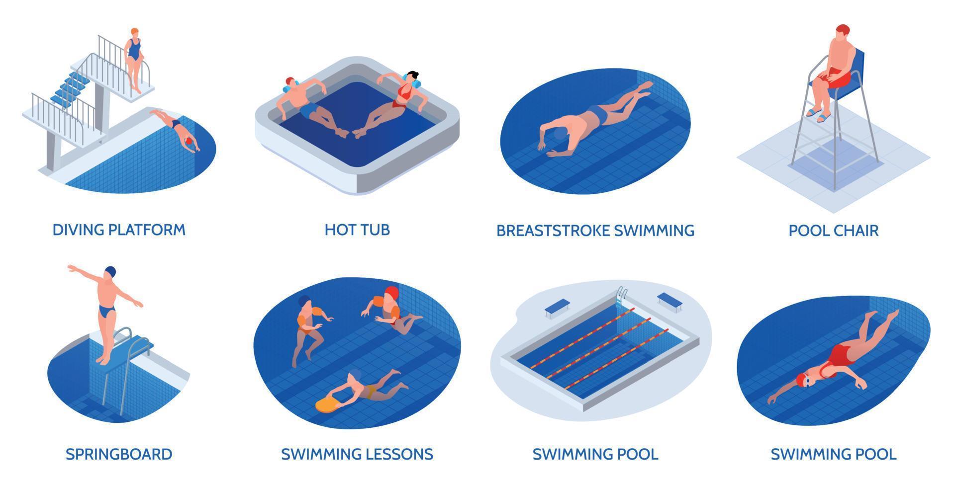 Isometric Swimming Pool Composition Set vector