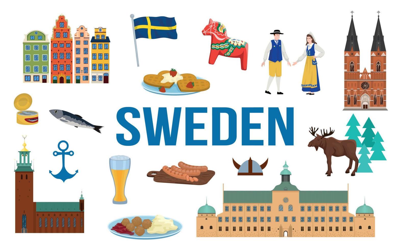 Sweden Touristic Travel Set vector