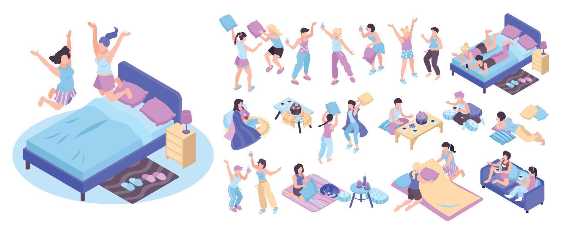 Isometric Pajamas Icon Set vector