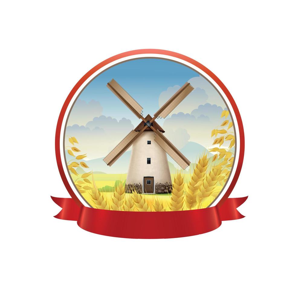 Windmill Emblem Realistic Design vector