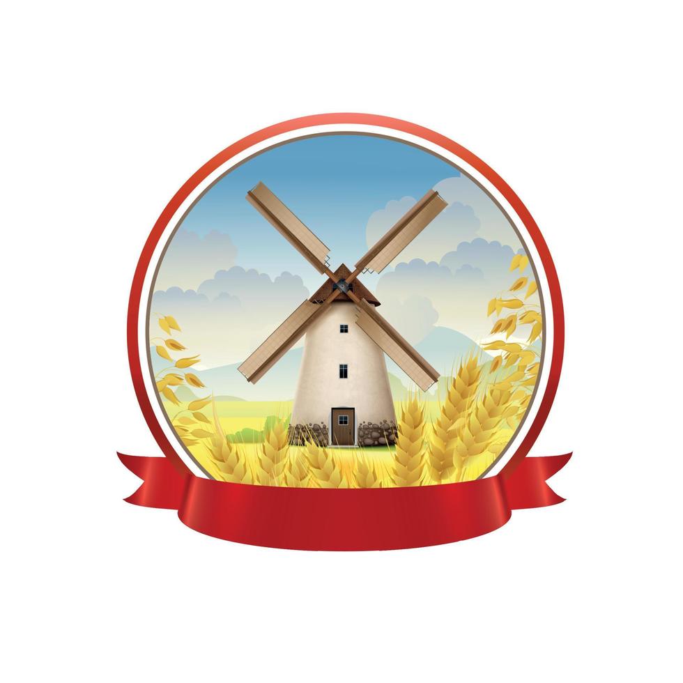 Windmill Emblem Realistic Design vector