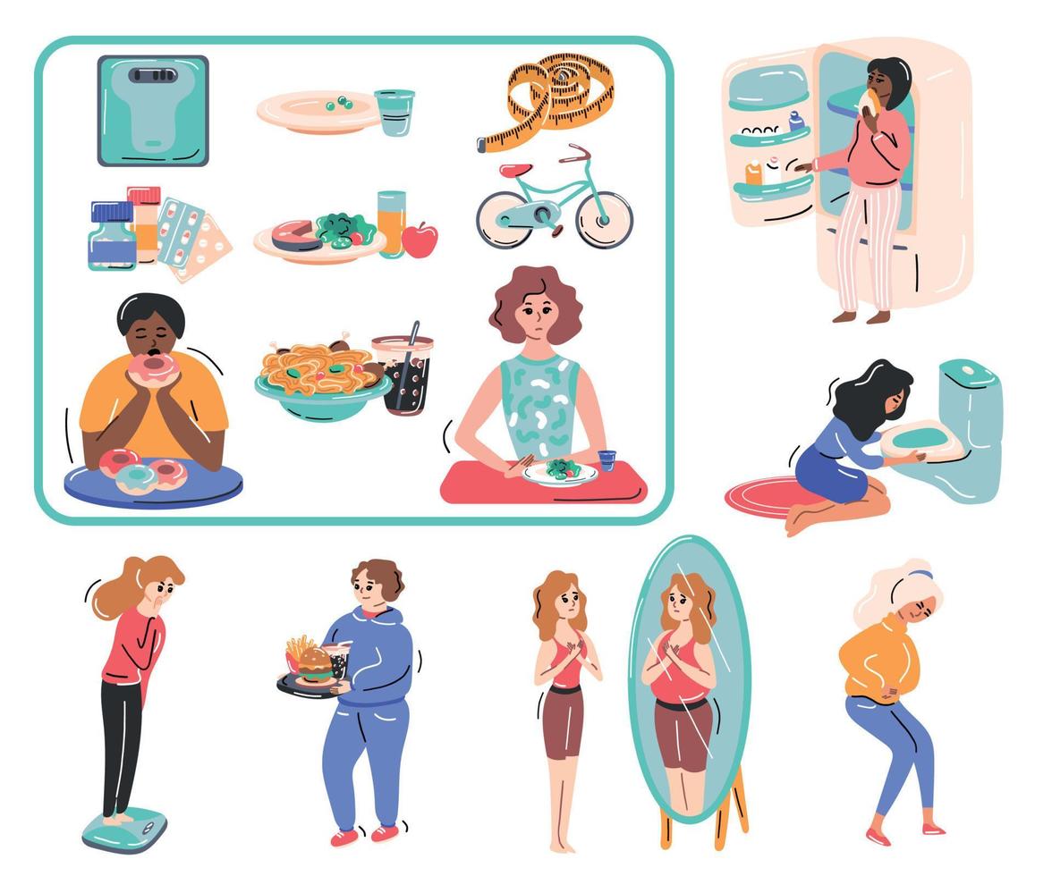 Eating Disorders Flat Set vector