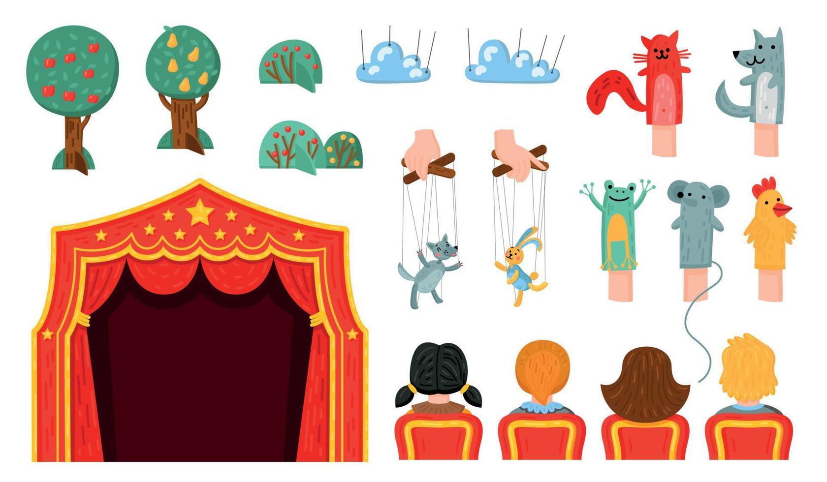 conjunto de colores de teatro de marionetas vector