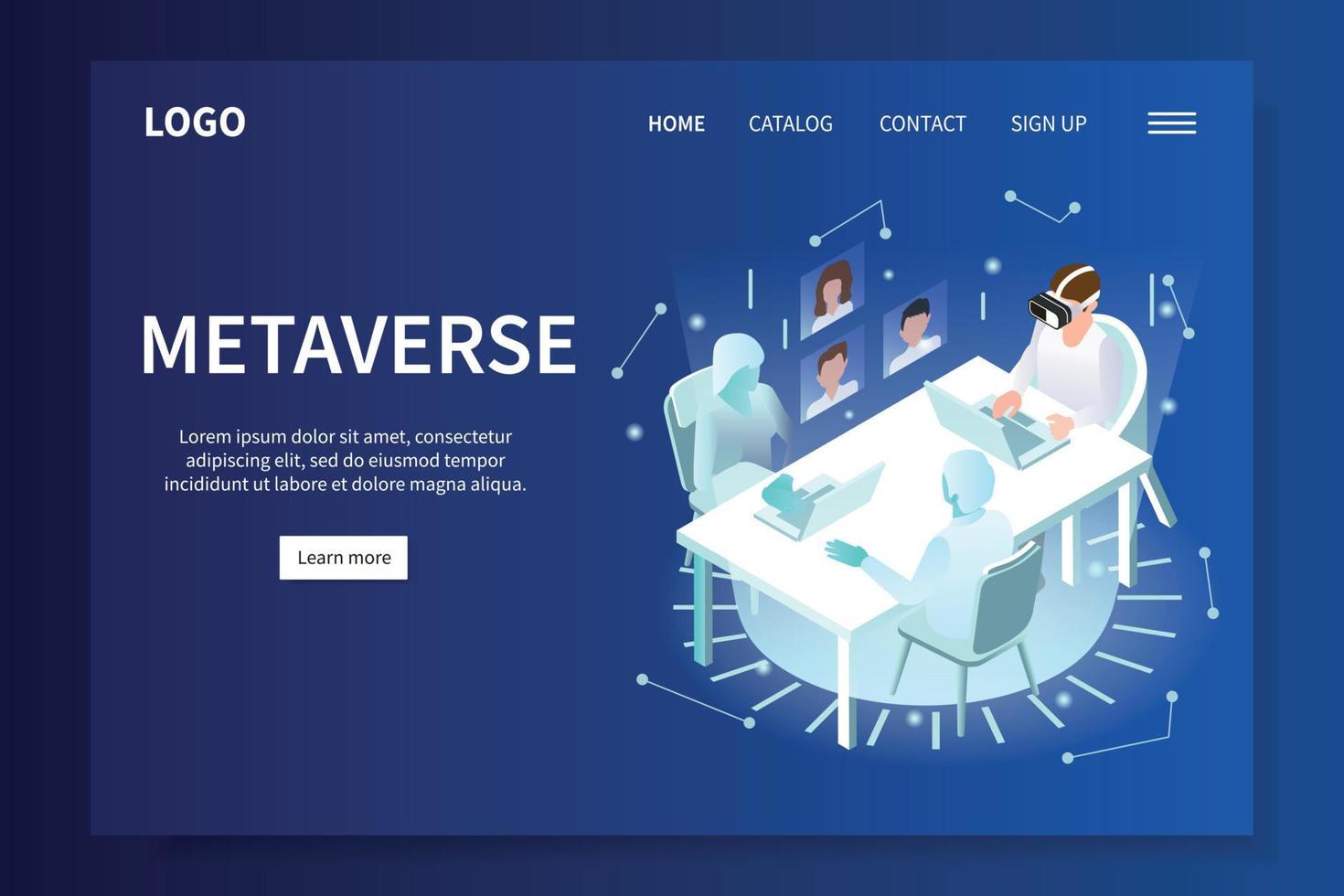 Vr Metaverse Isometric Web Site Banner vector