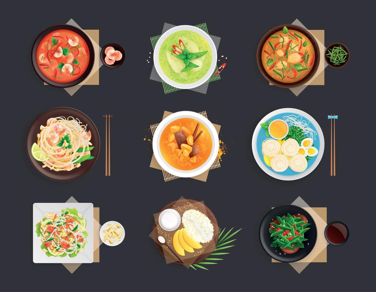 Thai Cuisine Food Top View vector