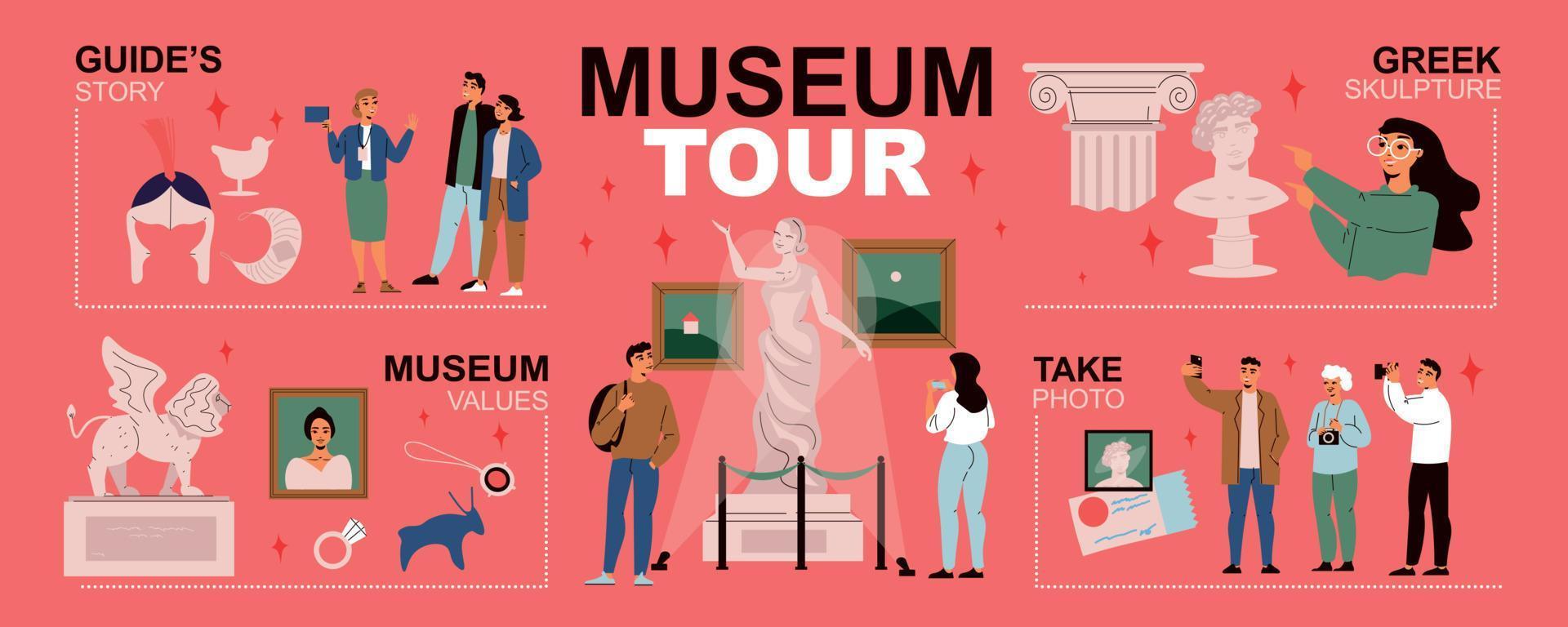 Museum Tour Infographics Horizontal Illustration vector